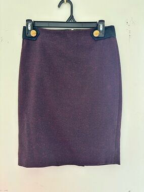The Limited Plum Tweed Pencil Skirt with Black Waistband